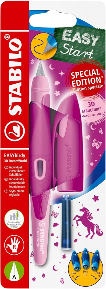 Ergonomic pen, Stabilo, EASYbirdy, 3D DreamWorld R A, Right hand, Blister, Pink