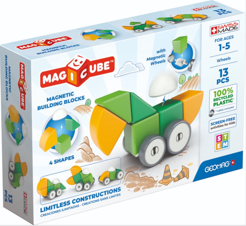 Magnetic constructor, Geomag, Magicube, 4 shapes and wheels, 13 parts