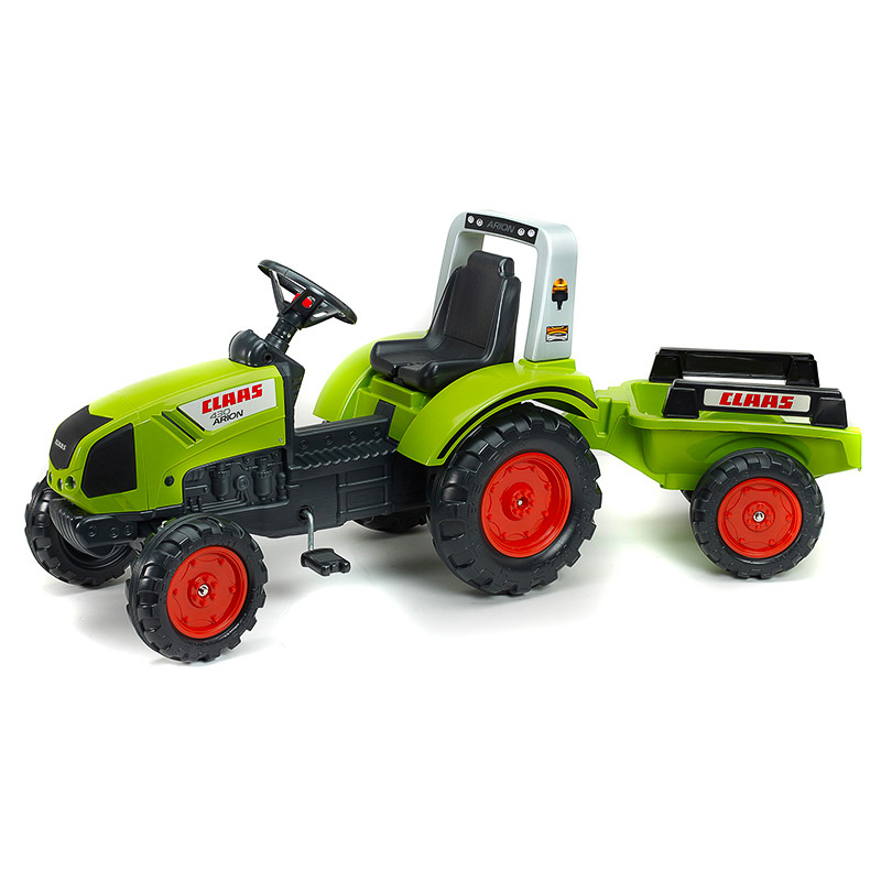 Children′s tractor with trailer and Claas pedals - green