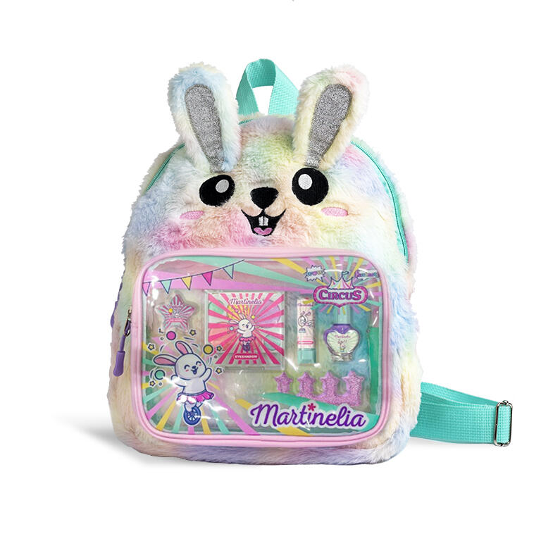 Fluffy bunny backpack with cosmetic accessories, Martinelia