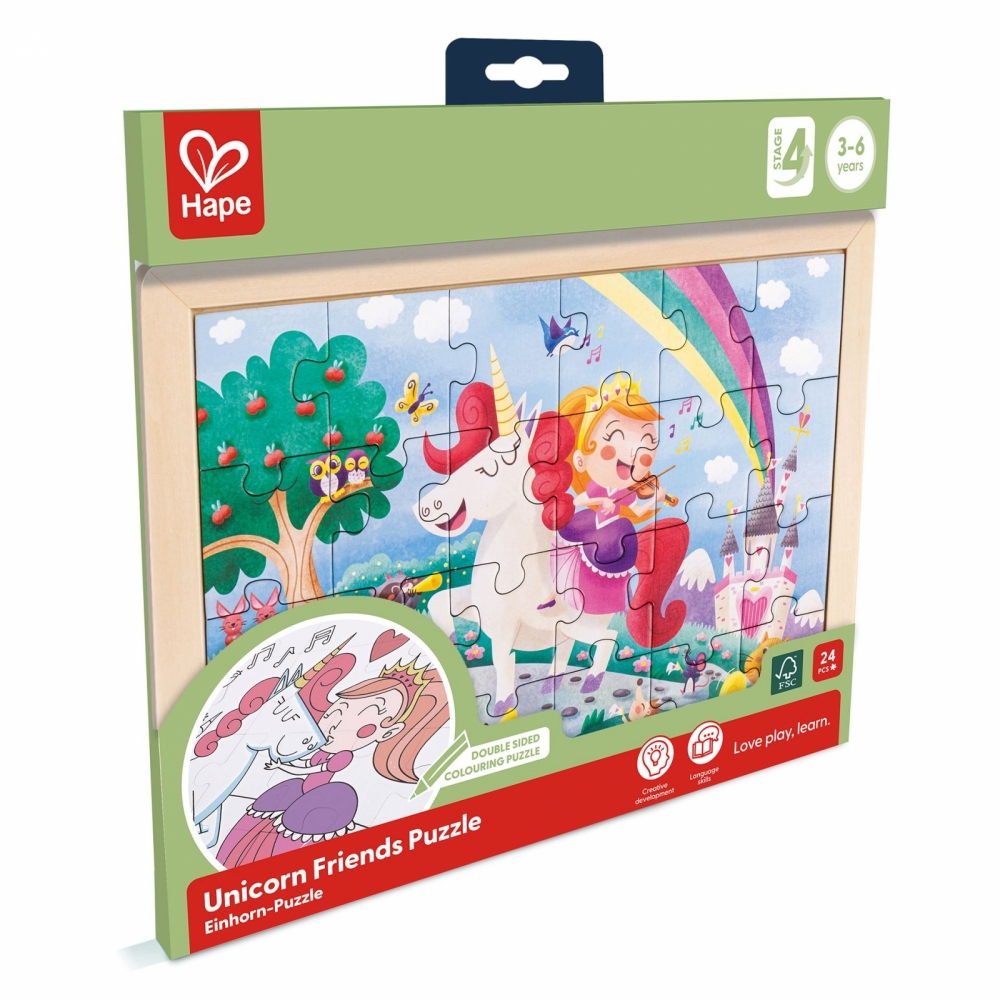 Wooden puzzle, Hape, Unicorn and friends, 24 pieces