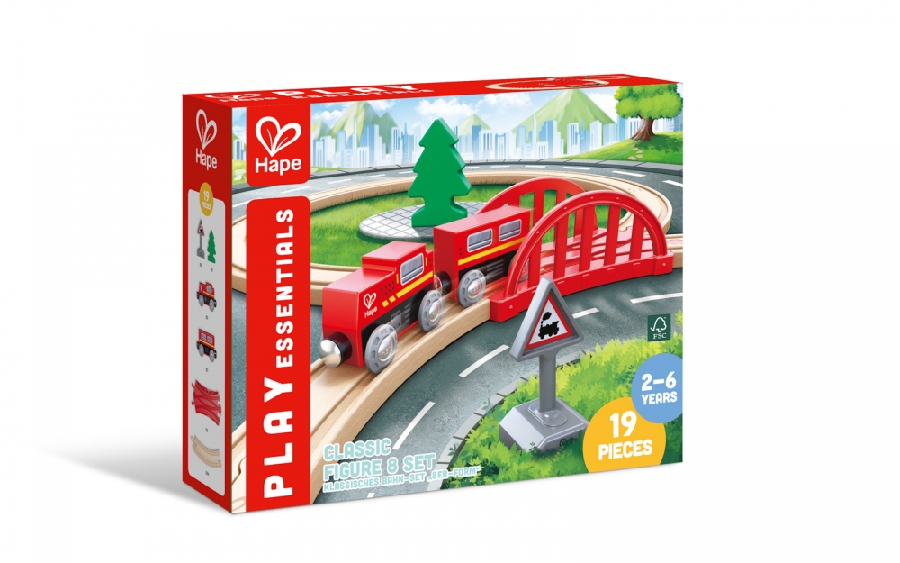 Children′s play set, Hape, Classic railway eight, 19 pieces