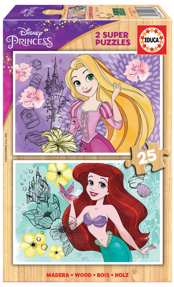 Wooden puzzle, Educa, Disney Princesses, 2 x 25 pieces