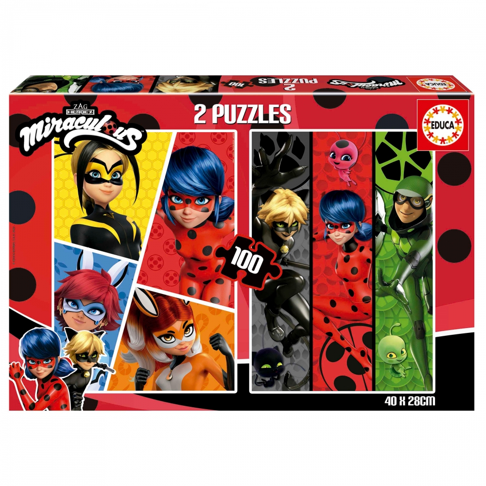 Puzzle, Educa, Ladybug and Cat Noir 2 in 1, 2 x 100 pieces