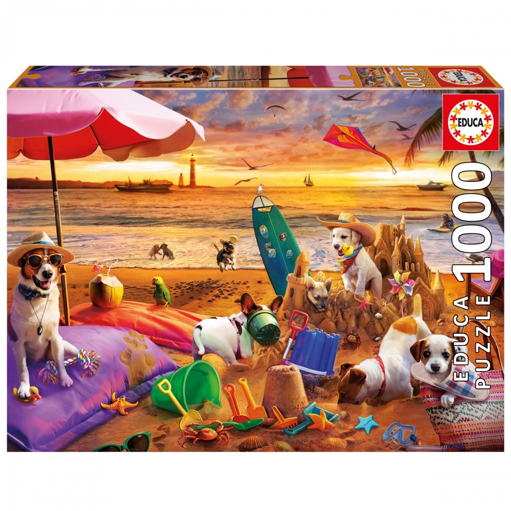 Puzzle, Educa, Dogs playing on the beach, 1000 pieces