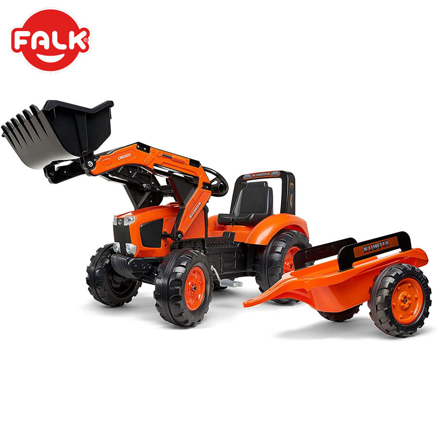 Kubota Children&prime;s Excavator with Trailer, Bucket and Pedals - Orange