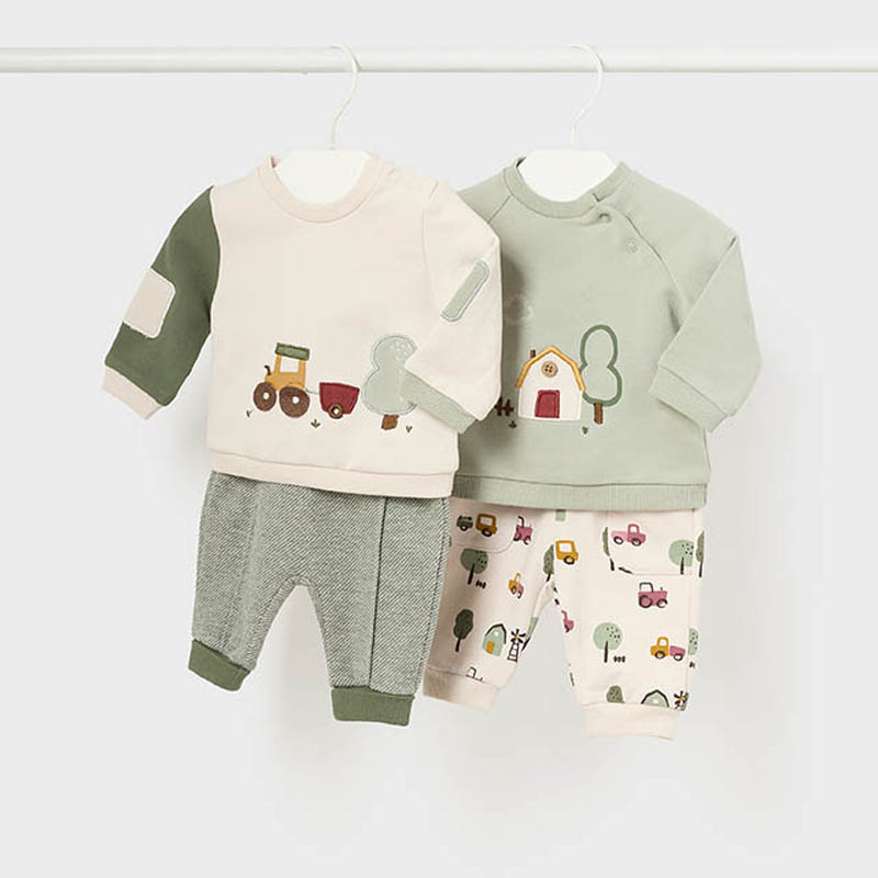Mayoral 4-piece baby set for boy, embroidered appliqué, buttons