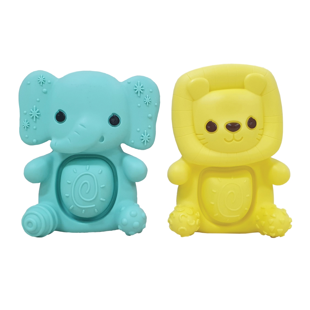 Silicone baby teether set, Infantino, Elephant and lion cub, 2 pieces
