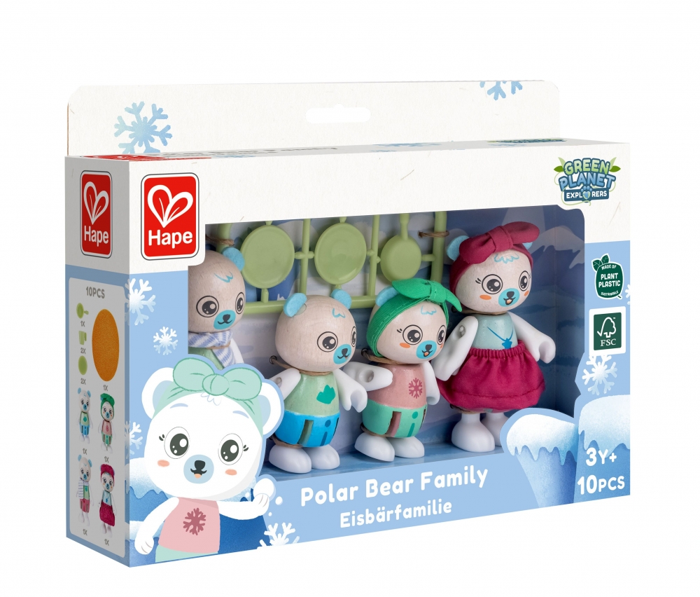 Set of wooden figures, Hape, Polar bear family, 10 pieces