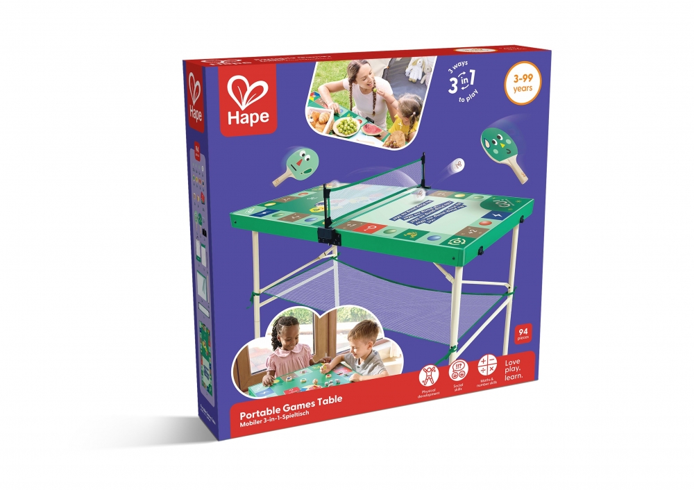 Wooden portable game table, Hape, 3 in 1, 94 pieces