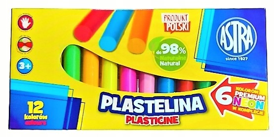 Plasticine set, ASTRA, 12 colors, (6 neon colors)