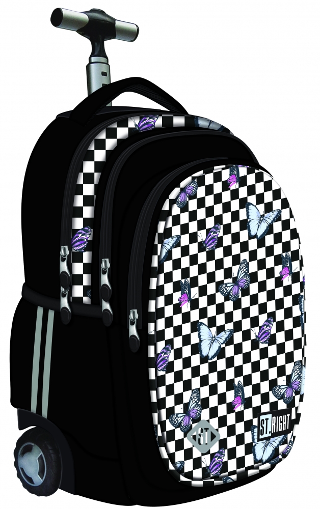 School backpack with wheels, St.Right, Butterflies, 44 x 32 x 25 cm