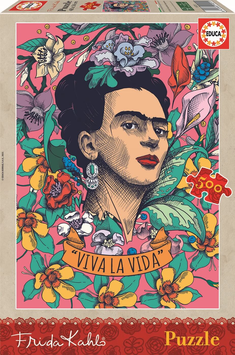 Puzzle, Educa, Live Life, Frida Kahlo, 500 pieces