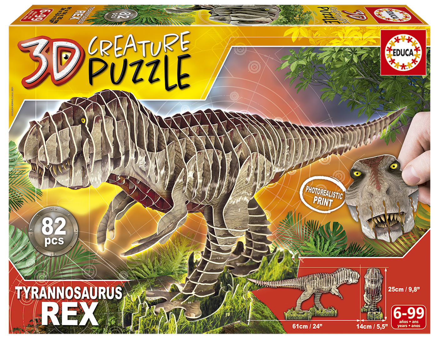 Puzzle 3D, Educa, Triceratops, T-Rex, 82 pieces