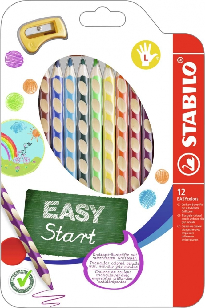 Set of ergonomic colored pencils, Stabilo, EASYcolors right, 12 colors, left hand
