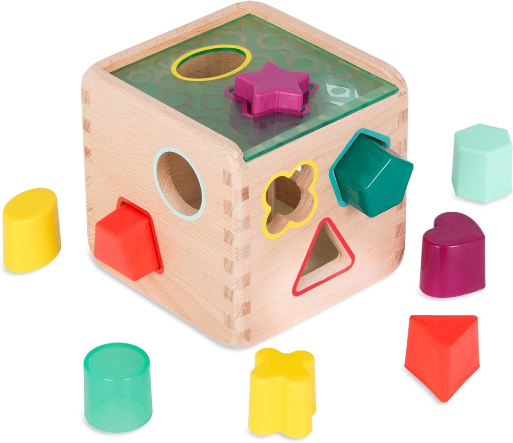 Wooden toy, Battat, Cube with shapes for sorting, 14 cm