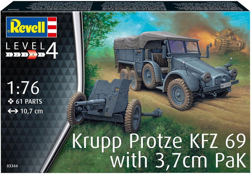 Assembled model, Revell, Krupp Protze KFZ 69 with 3.7cm Pak, 61 parts
