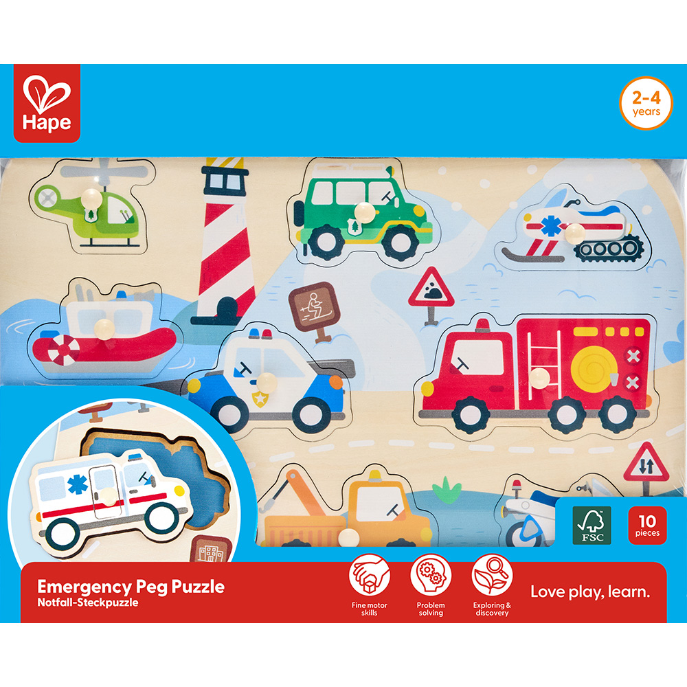 Wooden puzzle game, Hape, Emergency, 10 pieces