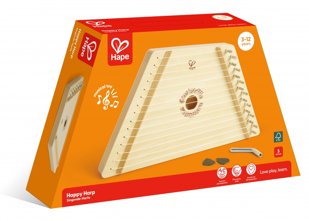 A wooden harp
