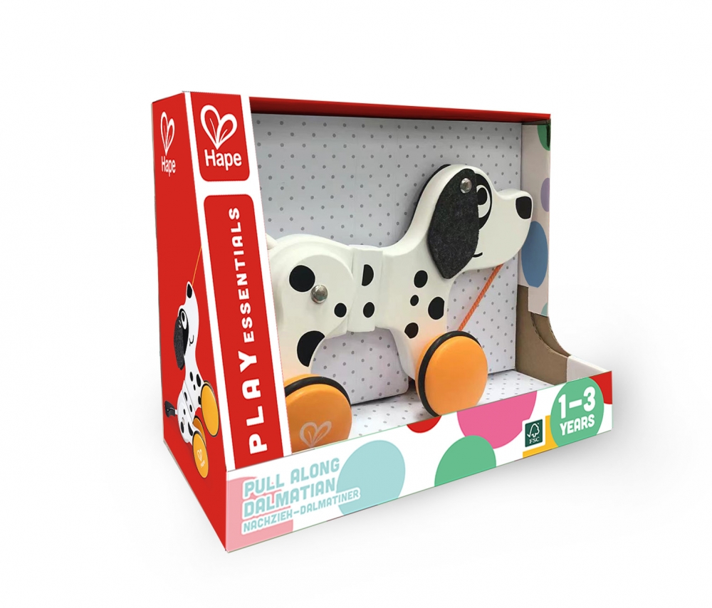 Wooden pull toy, Hape, Dalmatian, 11 x 9 x 16 cm
