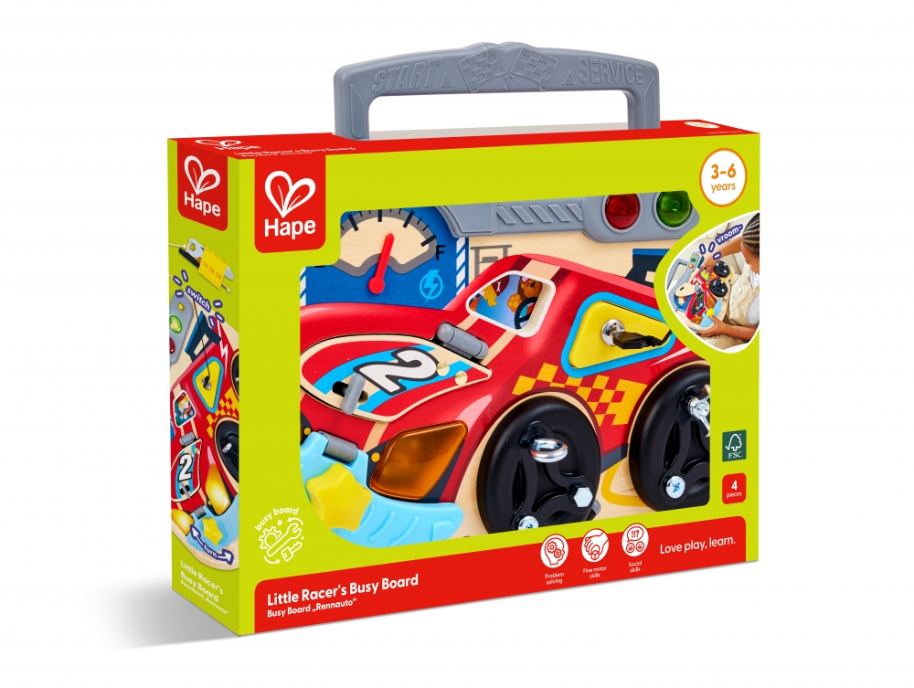 Interactive wooden set, Hape, Educational board, The little racer