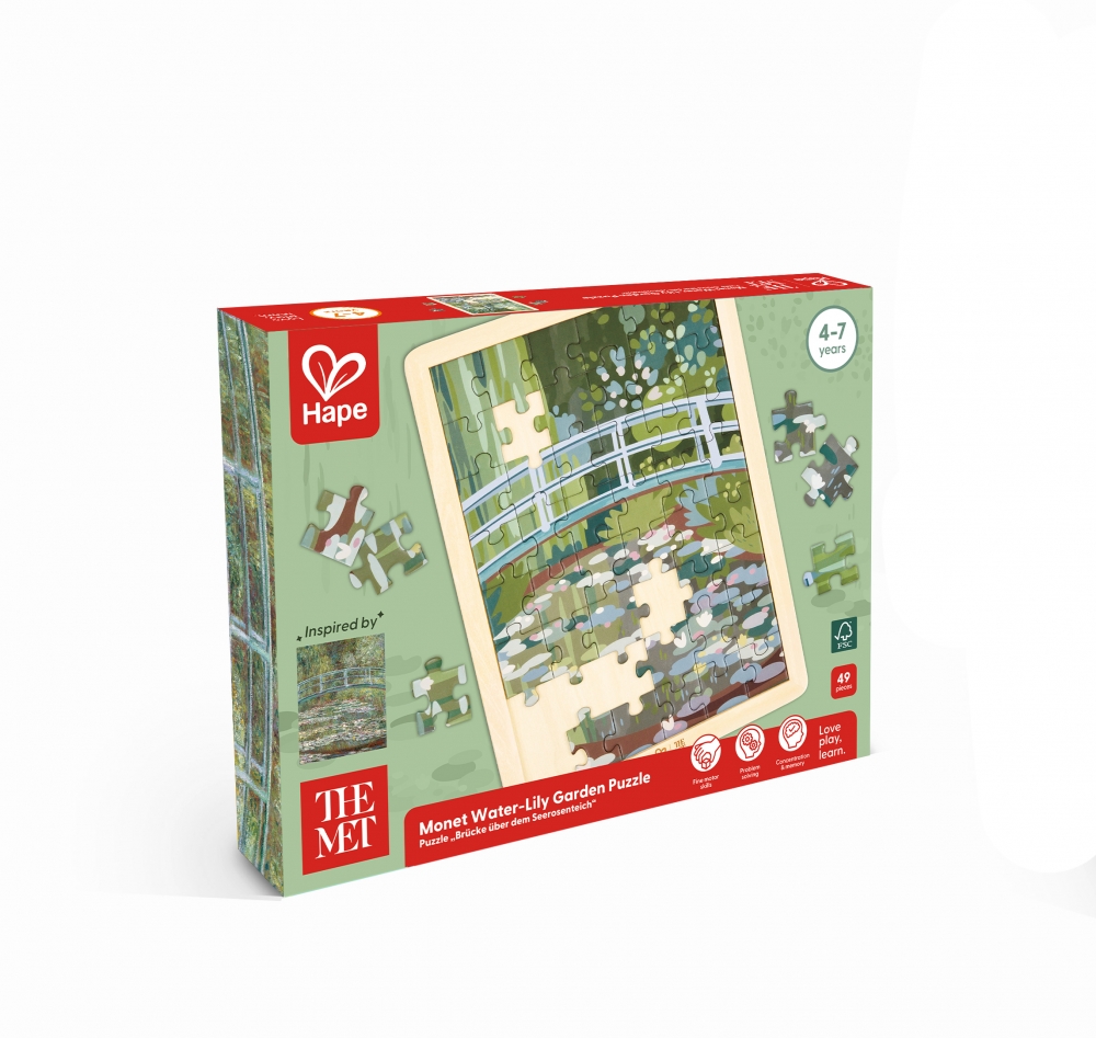 Wooden puzzle, Hape, The Met, Water Lily Garden, Monet, 49 pieces