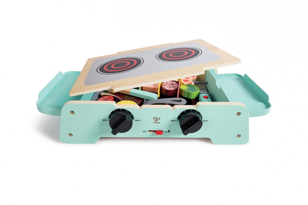 Children′s wooden set, Hape, Barbecue and grill with accessories and sounds, 24 pieces