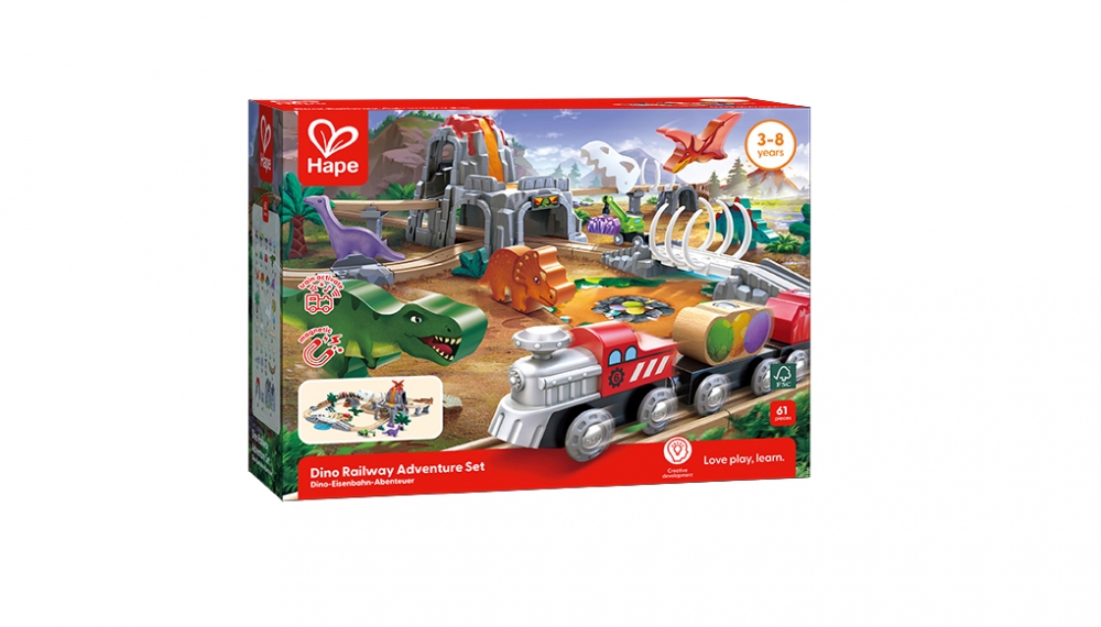 Wooden railway set, Hape, Dino, 61 pieces