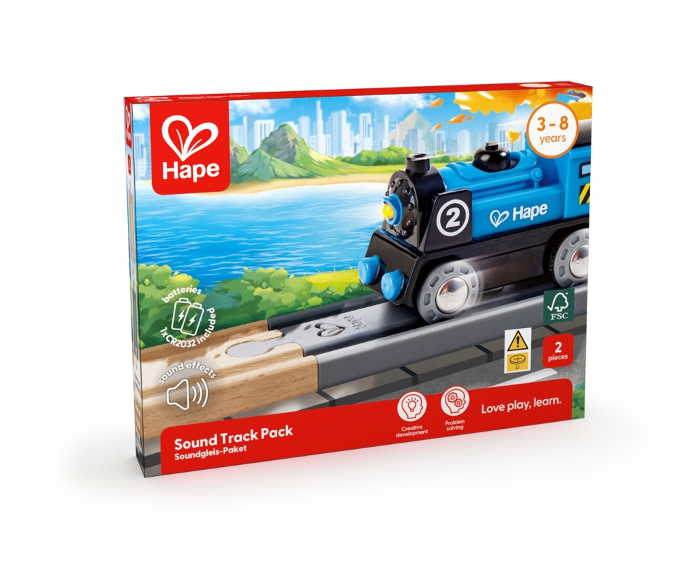 Wooden set, Hape, Straight railway track with sound, 2 pieces