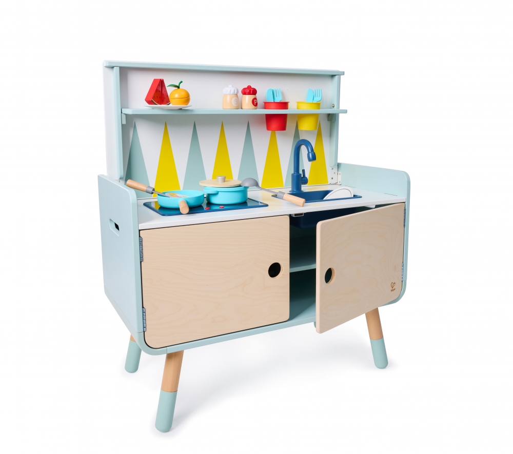 Children′s play set, Hape, Wooden kitchen and cabinet 2 in 1, 20 pieces, 78 x 39 x 88.6 cm