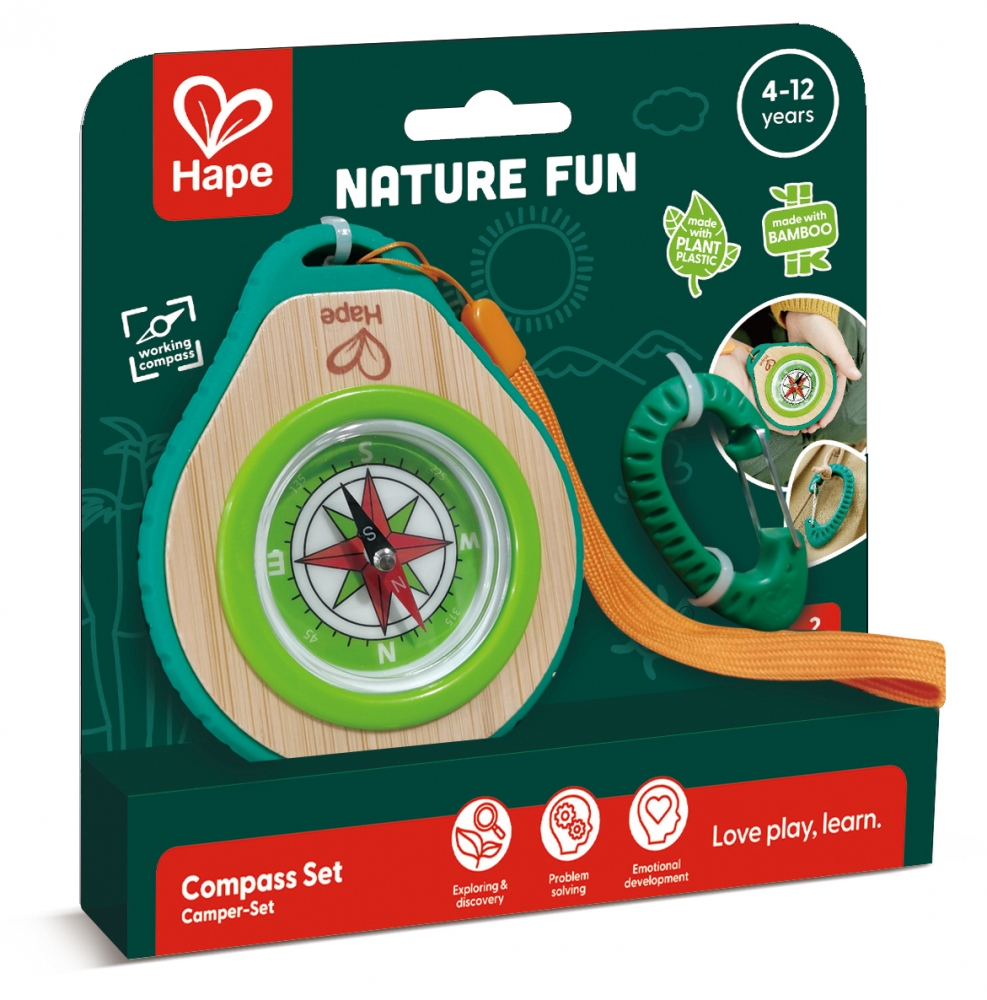 Children&prime;s bamboo compаss, Hape, With carabiner