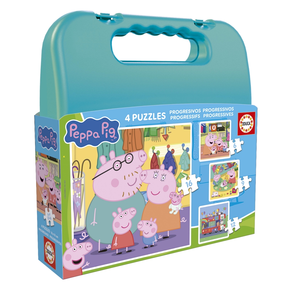 Progressive puzzle in a suitcase, Educa, Peppa Pig 4 in 1, 6-9-12-16 pieces