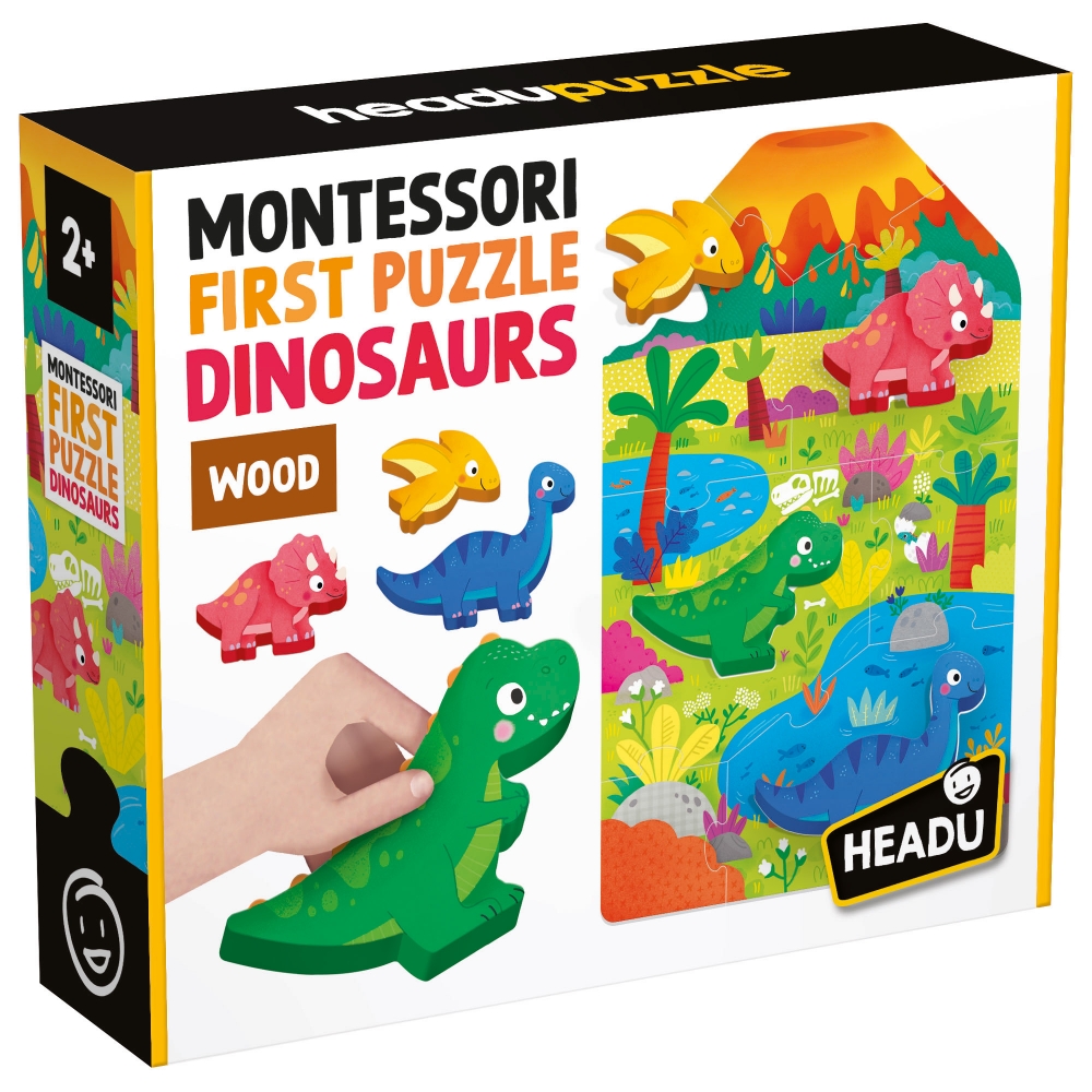 Educational wooden puzzle, Headu, Montessori, My first puzzle, Dinosaurs