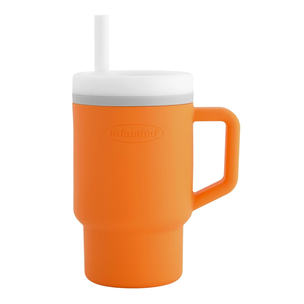 Silicone cup, Infantino, Orange, With straw, 270 ml