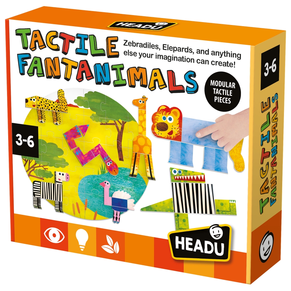 Educational puzzle, Headu, Tactile animals, 40 pieces