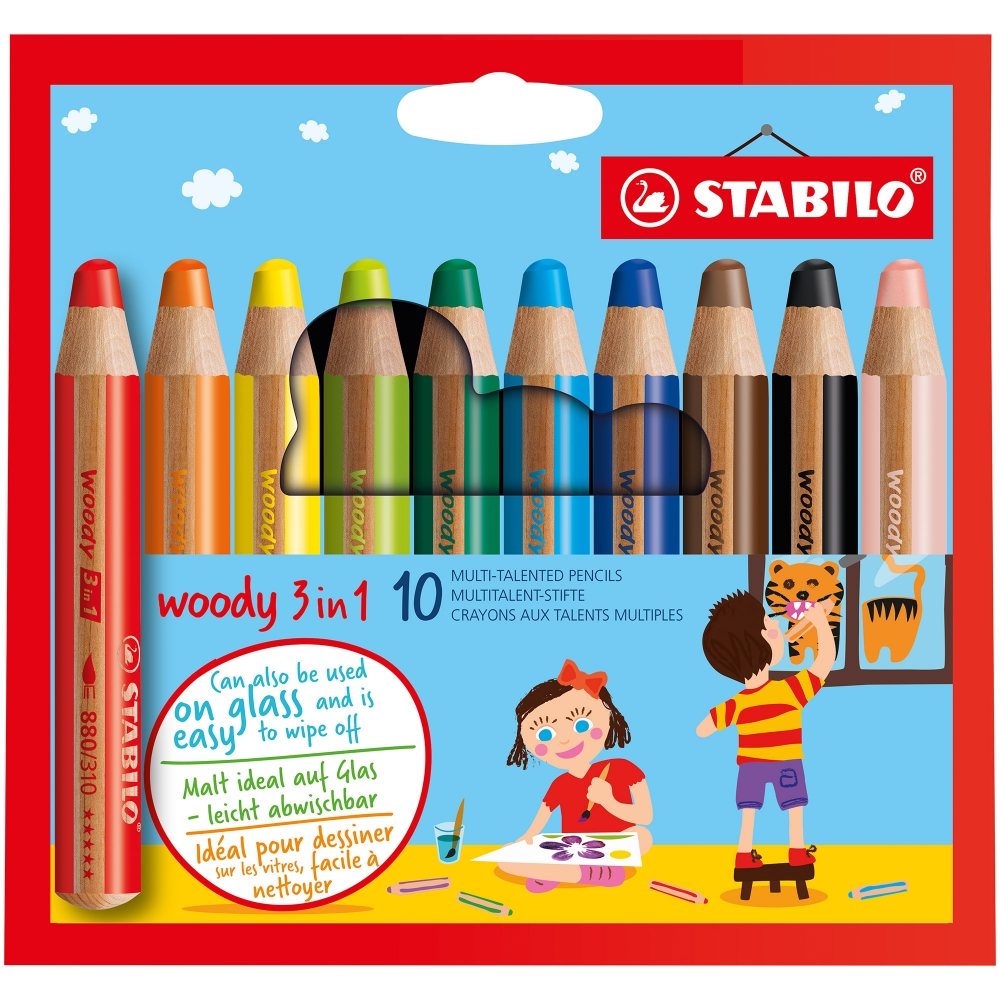 Set of colored pencils, Stabilo, Woody 3 in 1, 10 colors