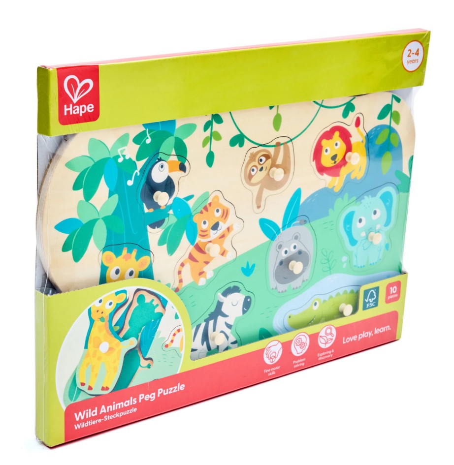 Wooden puzzle game, Hape, Wild animals, 10 pieces