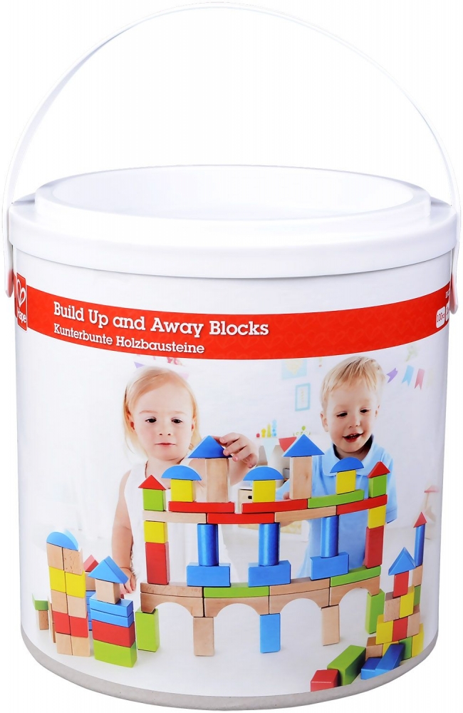 Children′s wooden constructor, Hape, 100 parts, In a bucket