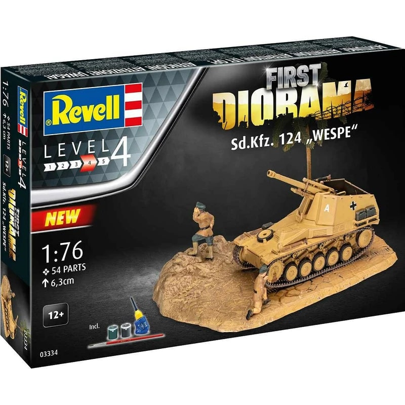 Assembled model, Revell, Diorama Sd.Kfz.124 Wespe, 54 parts