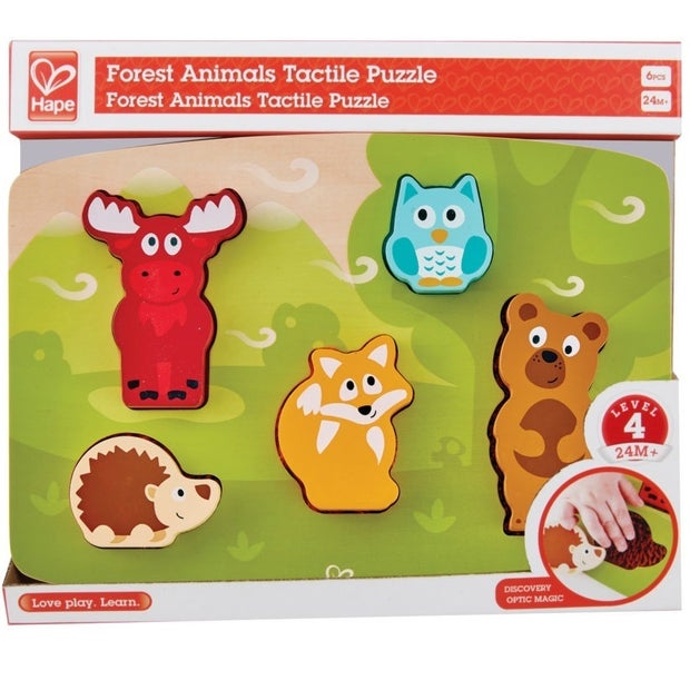 Wooden puzzle, Hape, Touch and recognize, Forest animals, 6 pieces