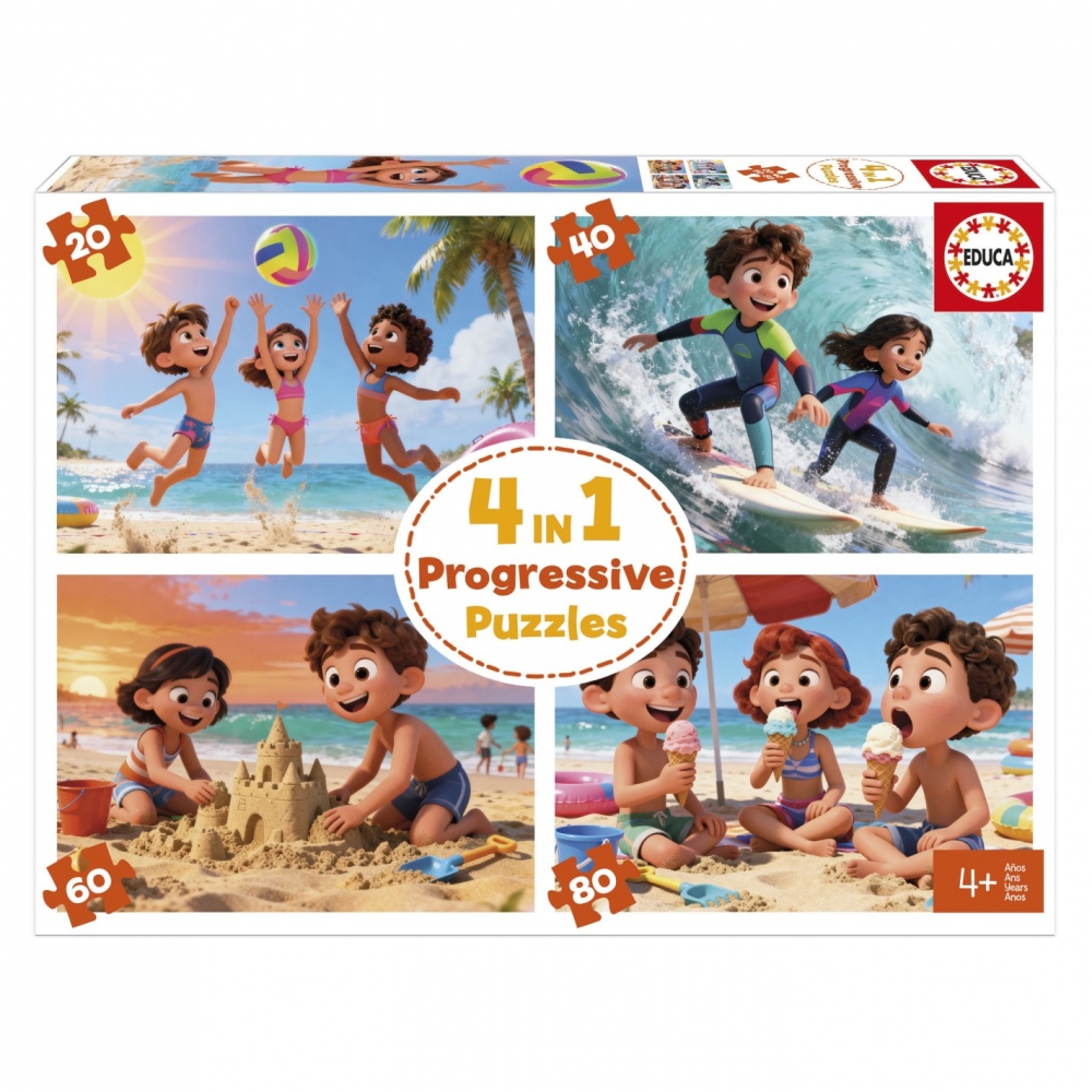 Progressive puzzle, Educa, Beach Day, 4 in 1, 20-40-60-80 pieces