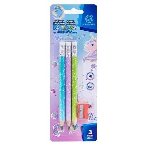 Pencil set for learning to write, JUMBO ASTRA - UNICORN, 3 pcs. blister + sharpener