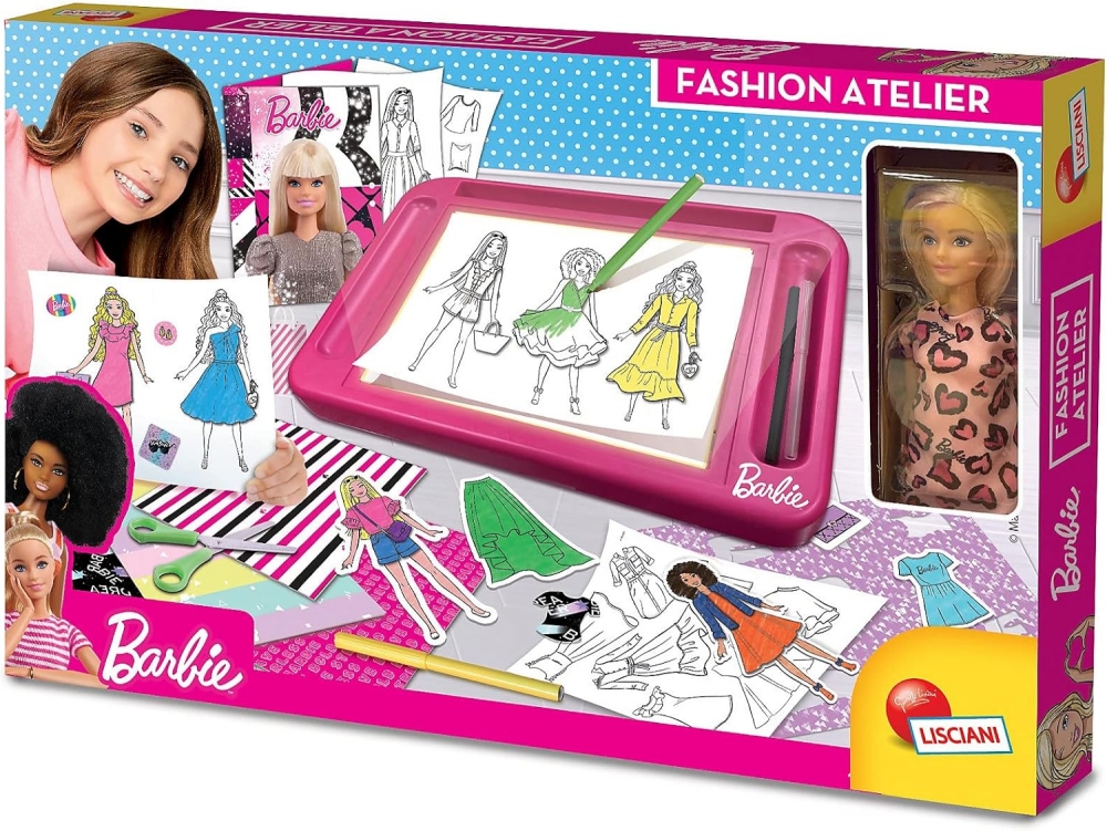 Творчески комплект, Lisciani, Barbie, Училище по рисуване със светеща дъска, Модно ателие с включена кукла Барби