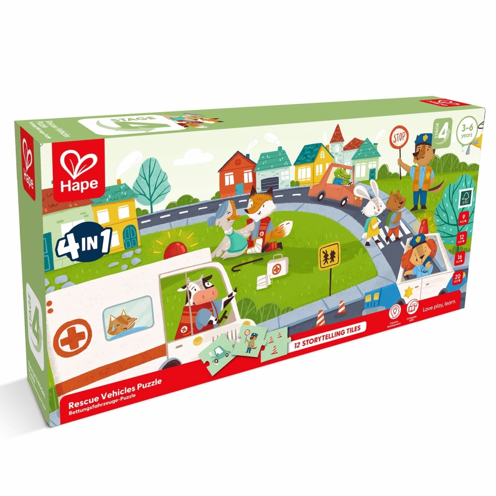 Пъзел, Hape, Спасителни превозни средства 4 в 1, 9/12/16/20 части
