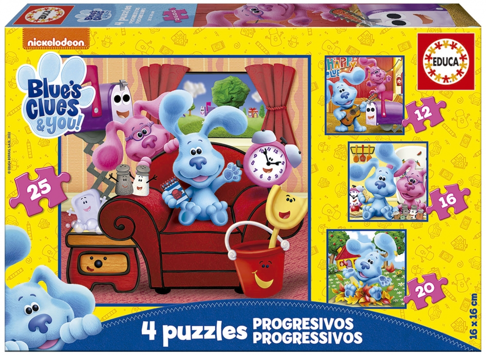 Пъзел, Educa, Blue′s Clues, 4 в 1, 12/16/20/25 части