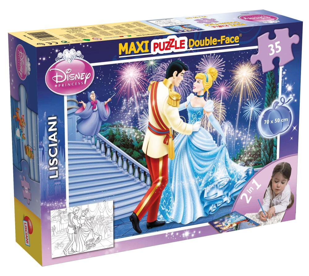 Пъзел, Lisciani, Disney Princess, Пепеляшка, Двулицев пъзел 35 части