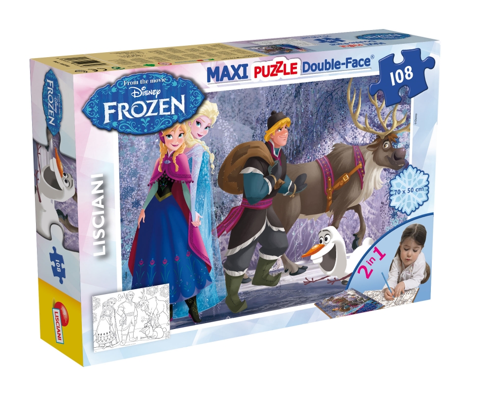 Пъзел, Lisciani, Frozen, На разходка, Двулицев пъзел 108 части