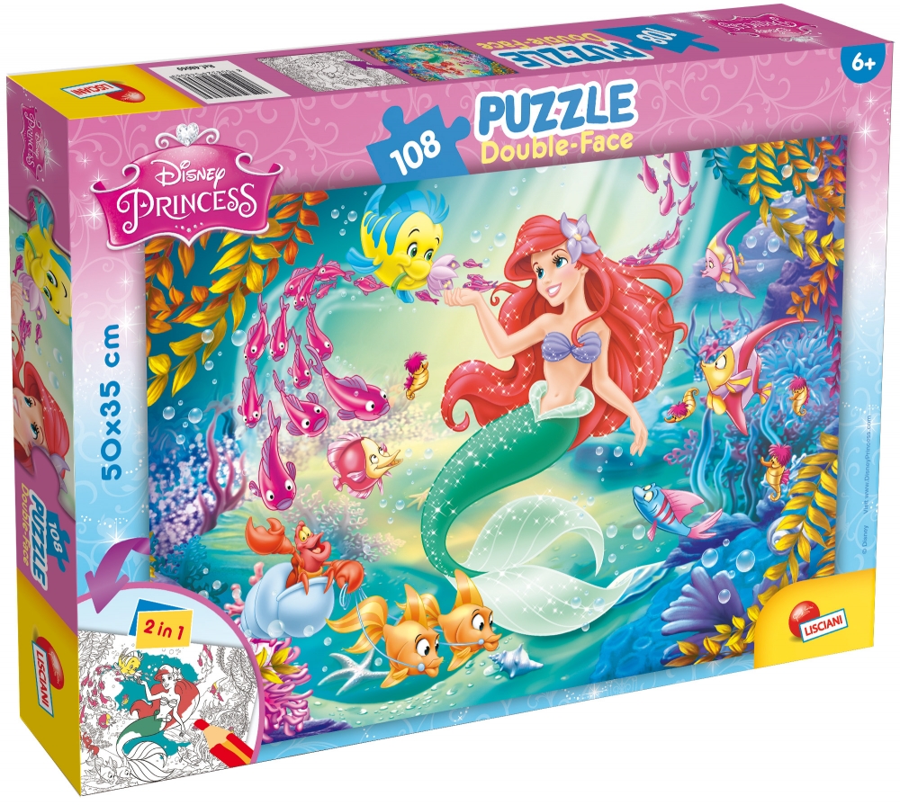 Пъзел, Lisciani, Disney Princess, Ариел, Двулицев пъзел 108 части