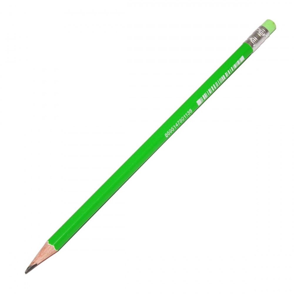 Графитен молив, Stabilo, Swano fluo HB с гума, Зелен