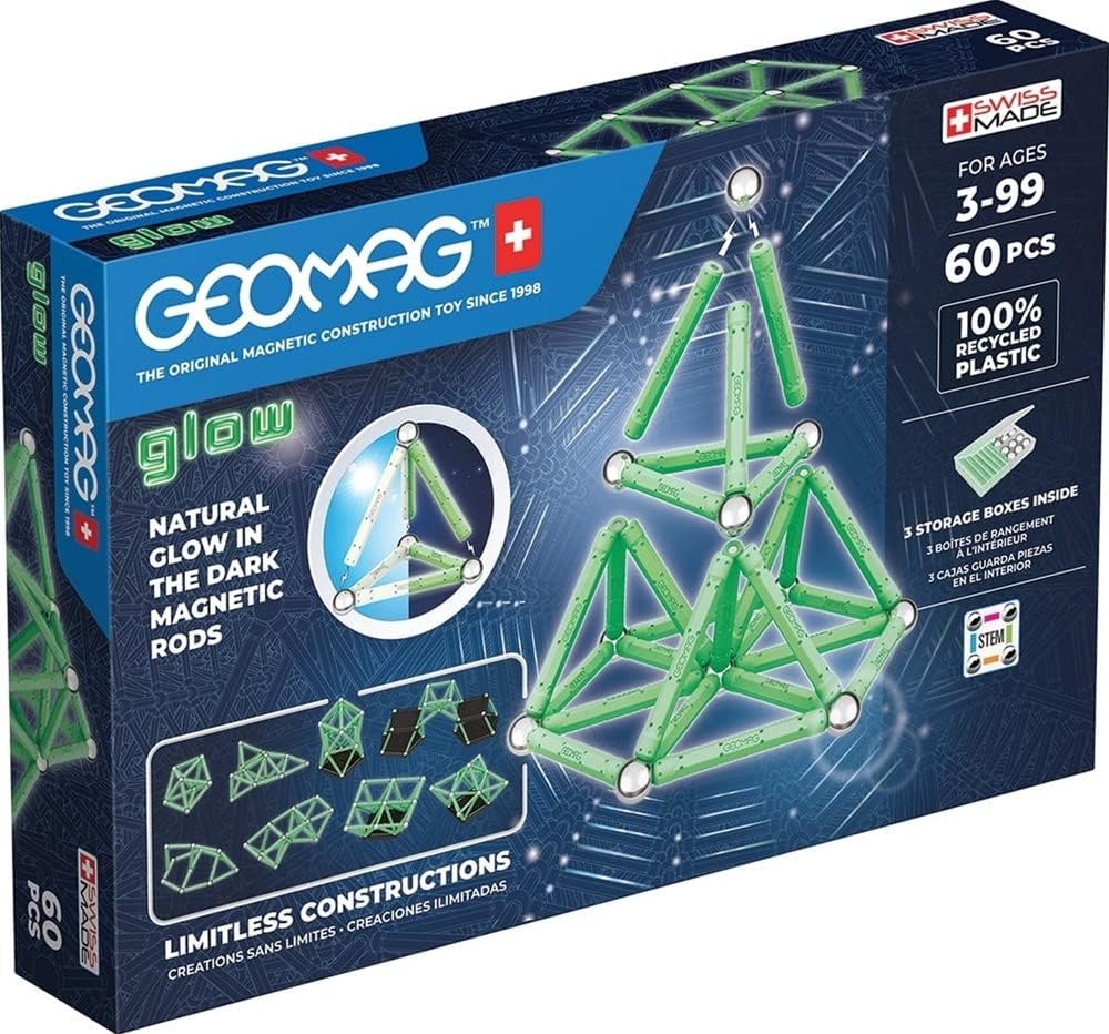 Магнитен конструктор, Geomag, Glow, 60 части